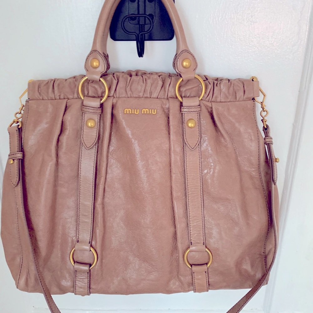Miu Miu Blush Vitello Lux Gathered 2-way tote